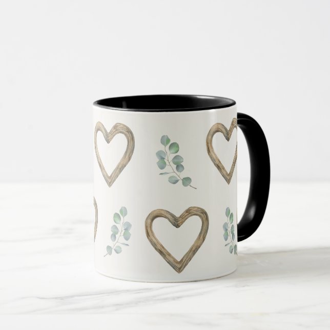Taza Watercolor eucalyptus and wood hearts (Anverso derecho)