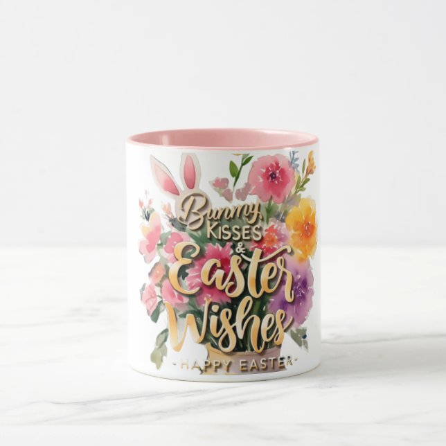 Taza Watercolor Floral Bunny Besa Deseos De Pascua (Centro)