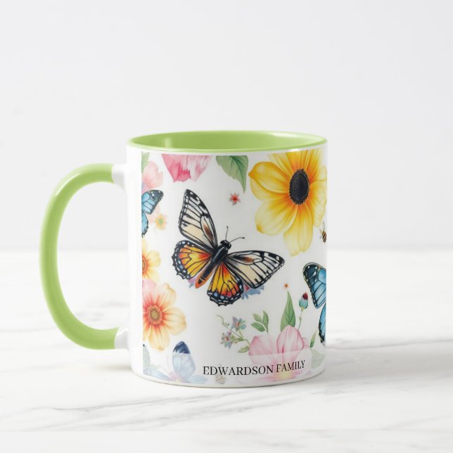 Taza Watercolor garden flowers pattern family name (Izquierda)