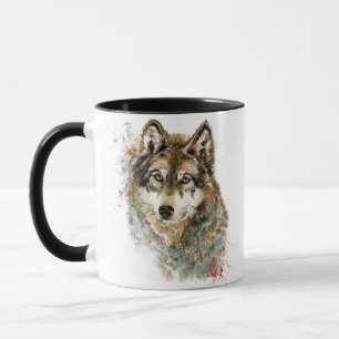 Taza Watercolor Gray Wolf Wildlife Animal Nature Art