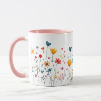 Taza Watercolor Heart WildFlowers Valentines Mug
