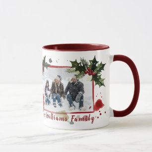 Taza Watercolor Holly Berries Christmas Tree Holiday