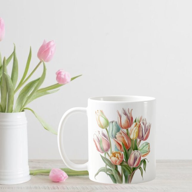 Taza Watercolor Pastel Tulip Bouquet (Subido por el creador)