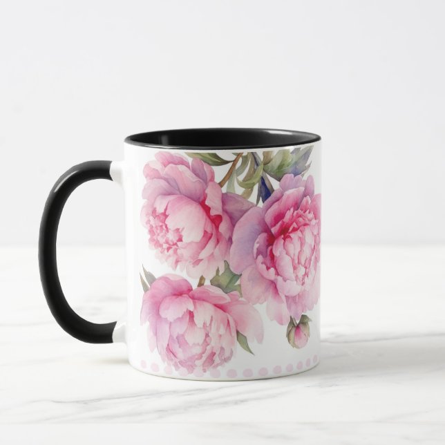 Taza  watercolor Peonies floral and foliage elegant (Izquierda)