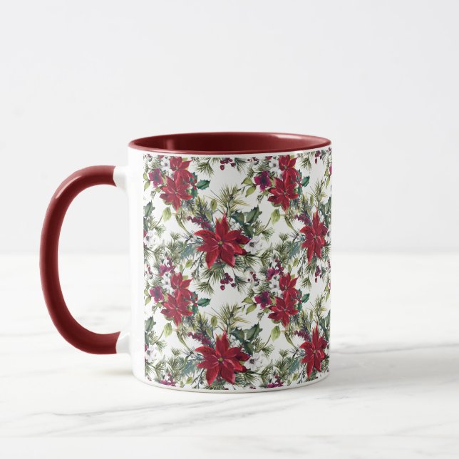 Taza Watercolor Poinsettia Pattern  (Izquierda)