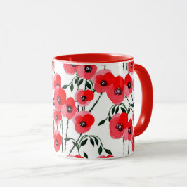 Taza Watercolor poppy flowers botanical