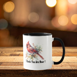 Taza Watercolor Red Cardinal '' Are Near'' personalize