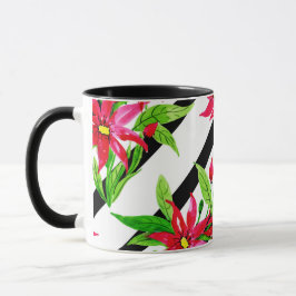 Taza Watercolor Red Poinsettia Navidades Patrón moderno