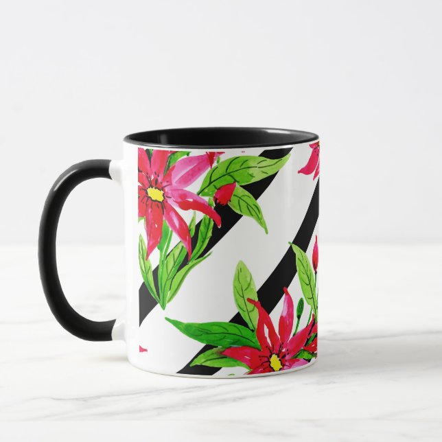 Taza Watercolor Red Poinsettia Navidades Patrón moderno (Izquierda)