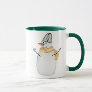 Taza Watercolor Snowman Green Navidades Coffee Mug