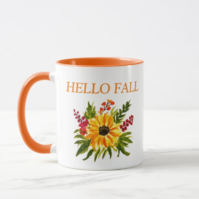 Taza Watercolor Sunflowers Cute Otoño Rustic Fall (Izquierda)