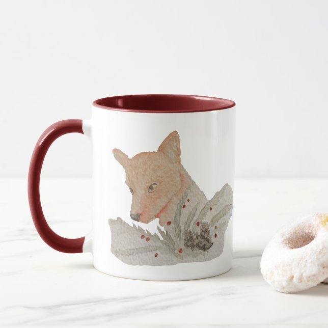 Taza Watercolor Winter Woodland Fox (Con donut)