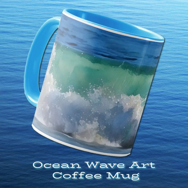 Taza Wave Ocean Splash Beach Art Mug (A tropical ocean wave in a watercolor style art on a stylish mug.)
