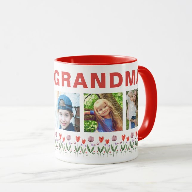 Taza We love you Grandma Flowers 5 Photos Keepsake (Anverso derecho)