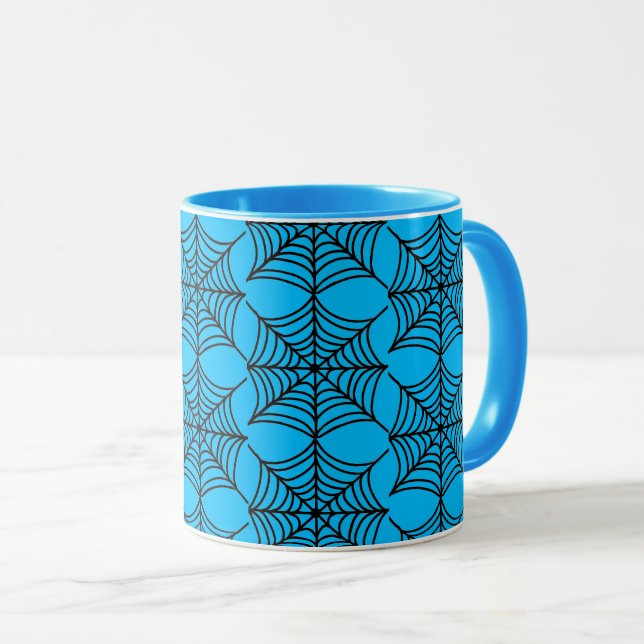 Taza Webs de araña de Halloween sobre el azul (Anverso derecho)