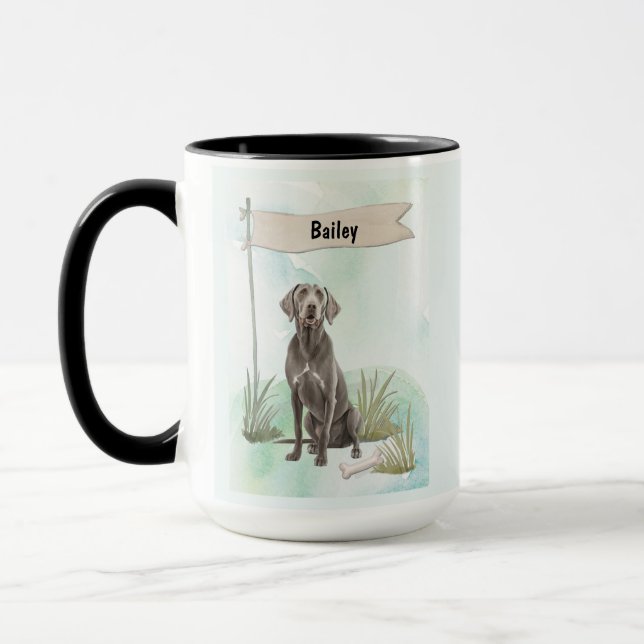 Taza Weimaraner Acuarela Perro Personalizado (Izquierda)