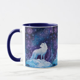 Taza Weißer Wolf im Winter Sternenhimmel