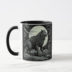 Taza Werewolf Ai Art negro y blanco