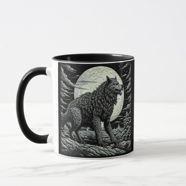 Taza Werewolf Ai Art negro y blanco (Izquierda)