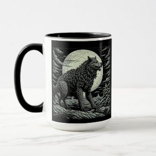 Taza Werewolf Ai Art negro y blanco