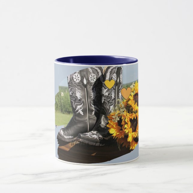 Taza Western Boots Sunflowers Boda Rústica (Centro)