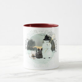 Taza Westie y Scottie construyen un hombre de nieve