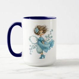 Taza Whimsical Blue Flower Girl Cottagecore Art