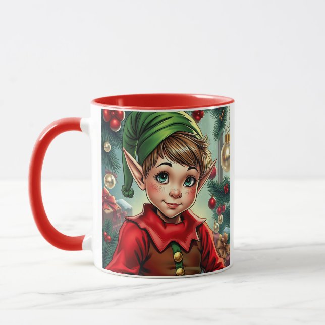Taza Whimsical Cartoon Elf | Christmas Personalized (Izquierda)