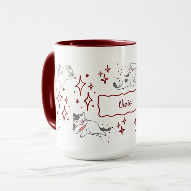 Taza Whimsical Cat Custom Name (Anverso izquierdo)