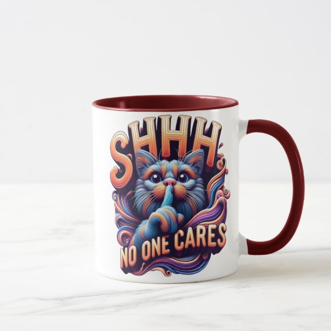 Taza Whimsical Cat Whispers Shhh A Nadie le importa (Derecha)