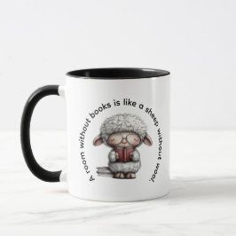 Taza Whimsical Cute Sheep Reading a Book