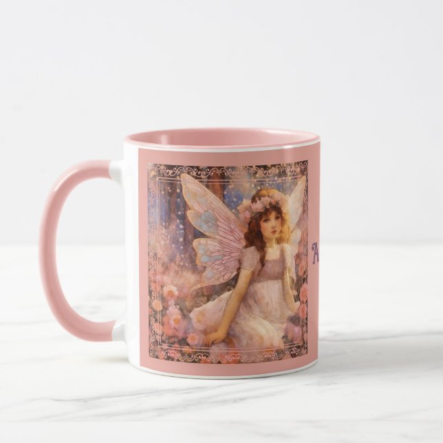 Taza Whimsical Fairy in Dreamy Pink Floral Garden (Izquierda)