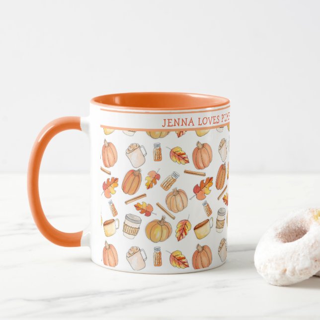 Taza Whimsical Fall Spkin de calabaza de dos tonalidade (Con donut)