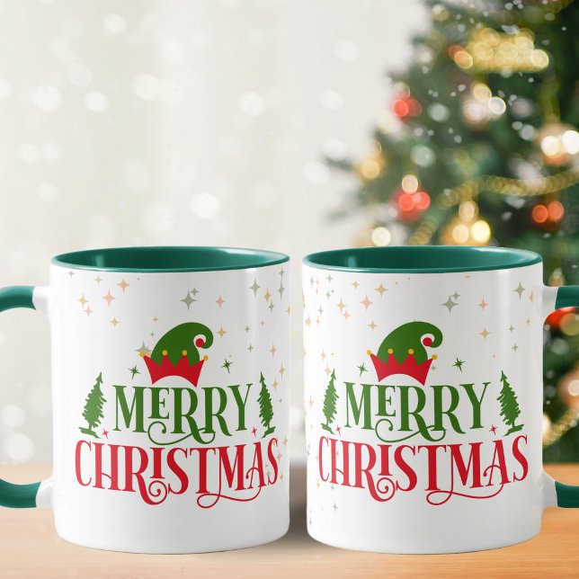 Taza Whimsical Feliz Navidad Mug con el Gorra Green Elf (Subido por el creador)