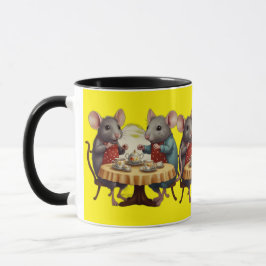 Taza Whimsical Fiesta de té con Ilustracion de ratones 
