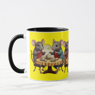 Taza Whimsical Fiesta de té con Ilustracion de ratones