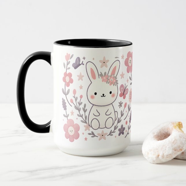 Taza Whimsical Floral Bunny Ceramic Mug (Con donut)
