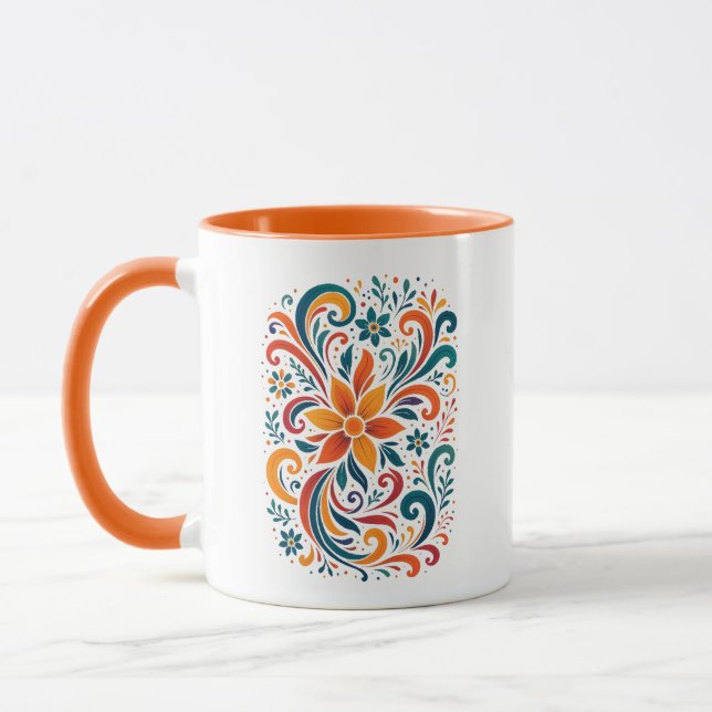 Taza Whimsical Floral Swirl Mug - Orange  Accent Handle (Izquierda)