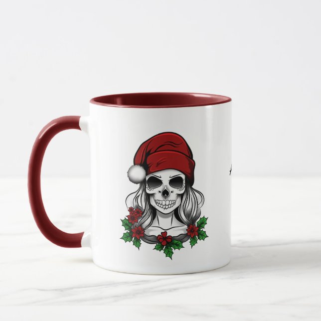 Taza Whimsical Gothic Santa Skull Navidades (Izquierda)