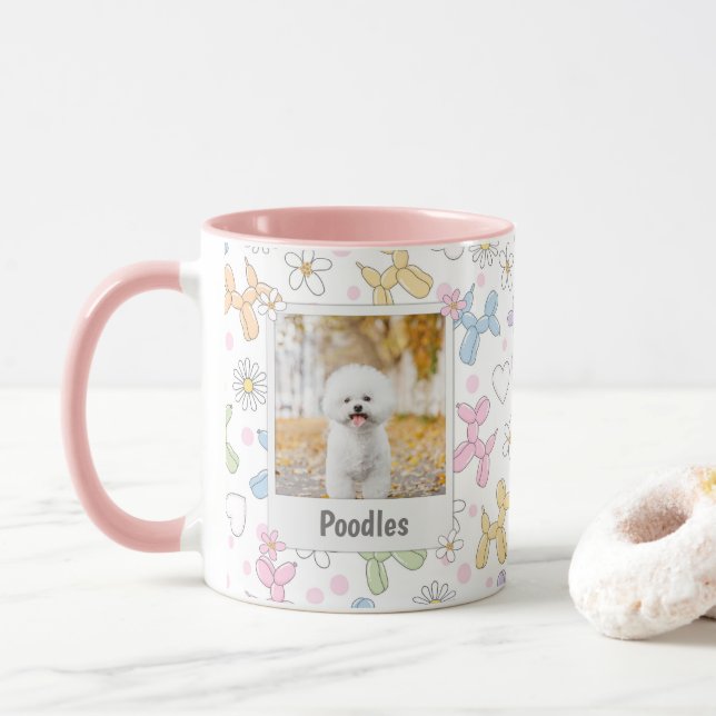 Taza  Whimsical Pastel Custom Photo Poodle Throw Pillow (Con donut)