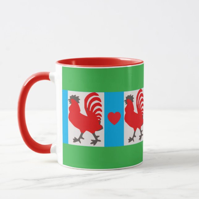Taza Whimsical Rooster Mug – Red, Blue, Green & Black (Izquierda)