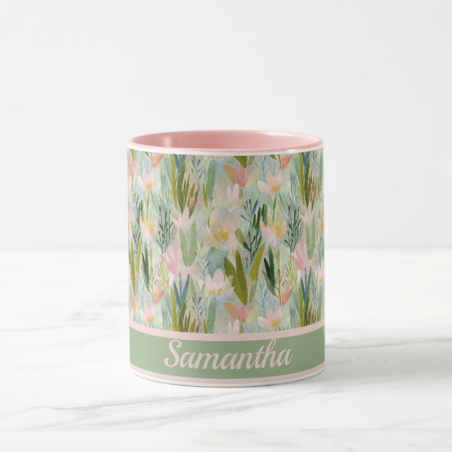 Taza Whimsical Sage Green Floral Personalized  (Centro)