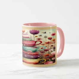 Taza Whimsical Stacked Floral Teacups Art Mug