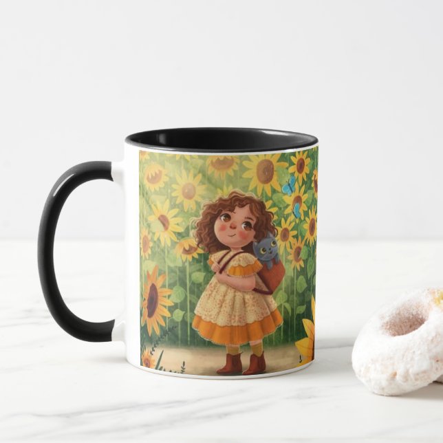Taza Whimsical Sunshine Girl with Cat – Kind Ones Coffe (Con donut)
