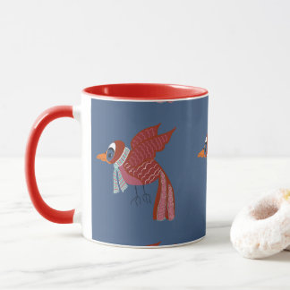 Taza Whimsical winter bird with scarf