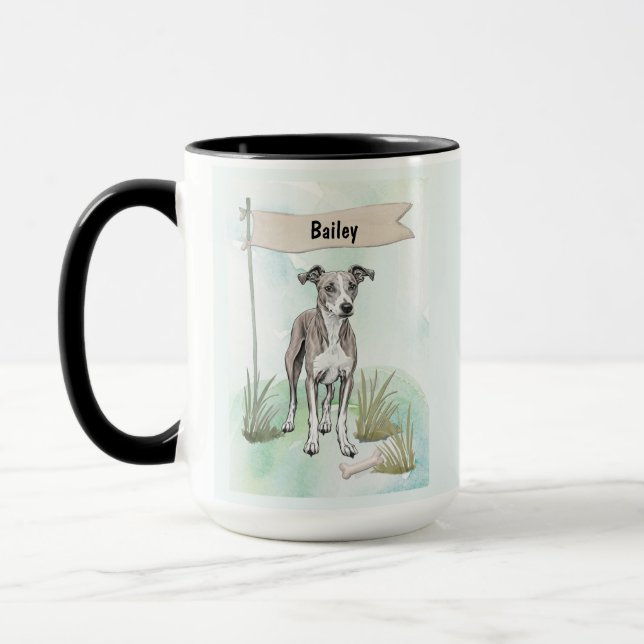 Taza Whippet Watercolor Personalized Dog (Izquierda)