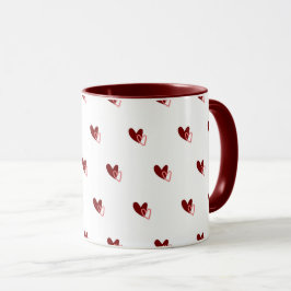 Taza White Mug – Dark Red Hearts Pattern