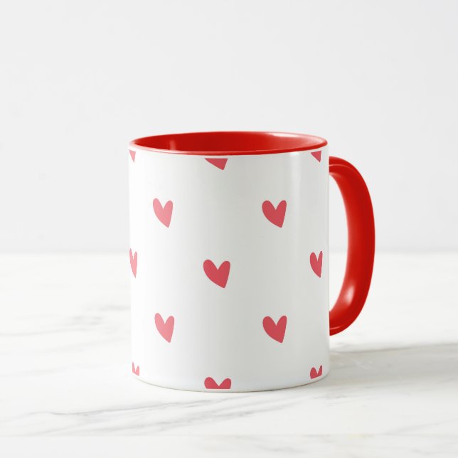 Taza White Mug – Wavy Red Hearts (Anverso derecho)