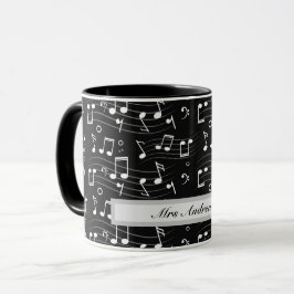 Taza White music notes on black background 