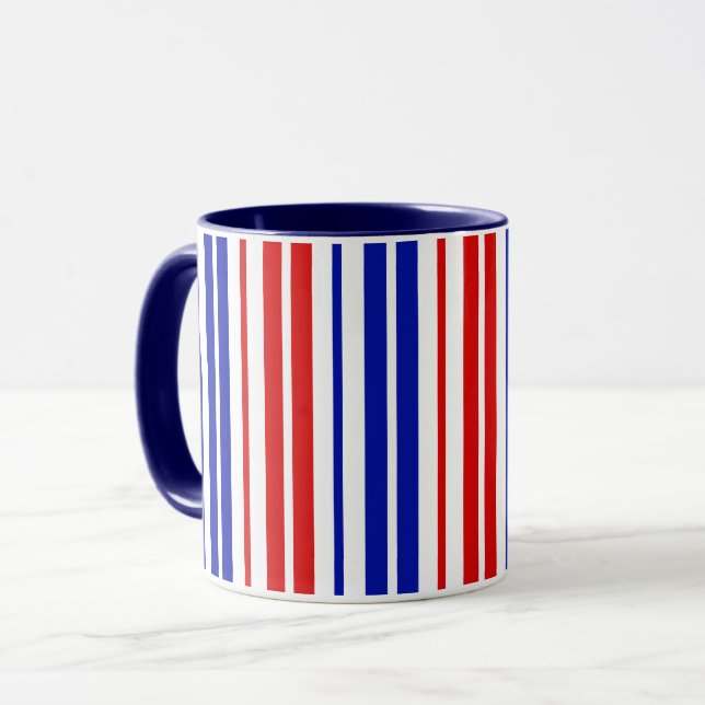 Taza White Red Blue Stripes Pattern   (Anverso izquierdo)